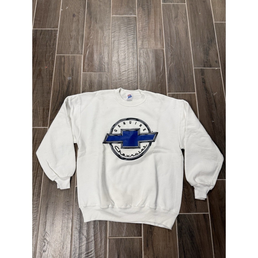 Vintage Chevrolet Crewneck Sweatshirt Mens Large White USA Jerzees Logo 90s